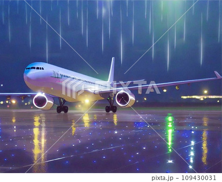 夜の滑走路に進入する航空機 夜の滑走路に進入する航空機 109430031