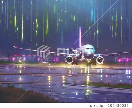 夜の滑走路に進入する航空機 夜の滑走路に進入する航空機 109430032