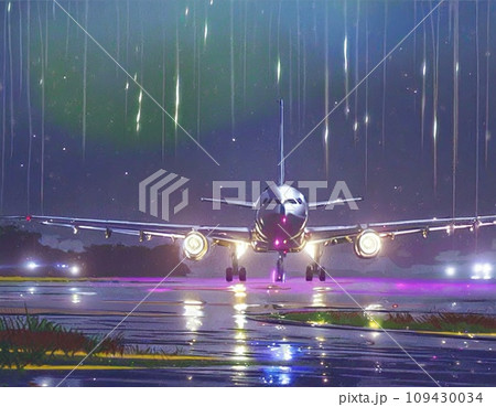 夜の滑走路に進入する航空機 夜の滑走路に進入する航空機 109430034