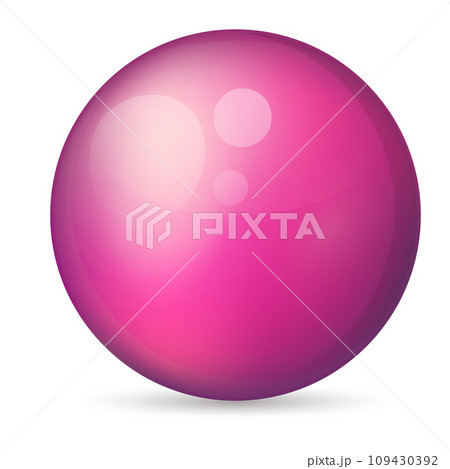 Glass pink ball or precious pearl. Glossy realistic ball, 3D abstract vector illustration highlighted on a white background. Big metal bubble with shadow 109430392