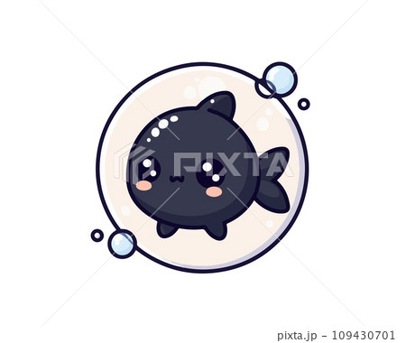 Cute kawaii fish vector illustration with black color white background 109430701