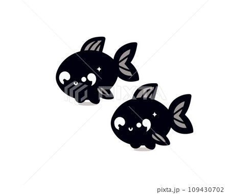 Cute kawaii fish vector illustration with black color white background 109430702