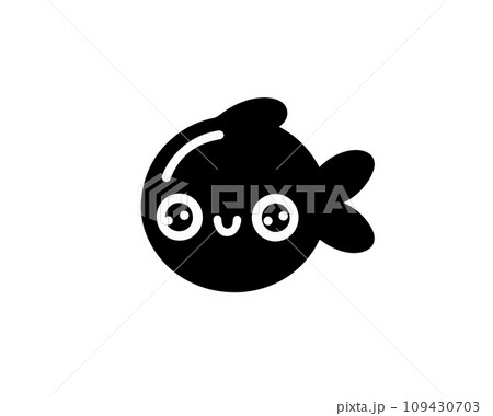 Cute kawaii fish vector illustration with black color white background 109430703