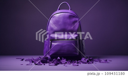 the purple leather backpack is on top of a table, 109431180