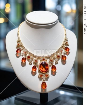 a necklace with gemstones in a store window, a necklace with gemstones in a store window, 109431810