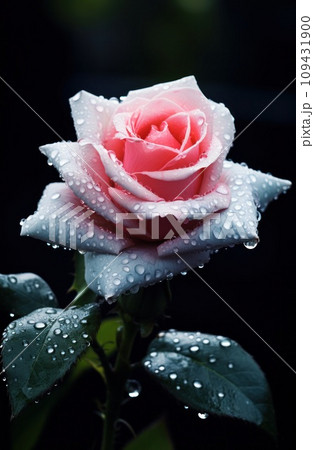 a pink rose that is covered by rain drops, 109431900