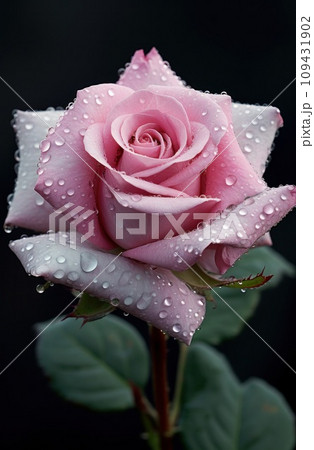a pink rose that is covered by rain drops, 109431902