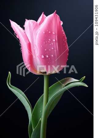 a pink tulip in water, pink and gray, 109431906