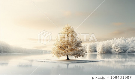a christmas tree with snow covered ground in the background, 109431907