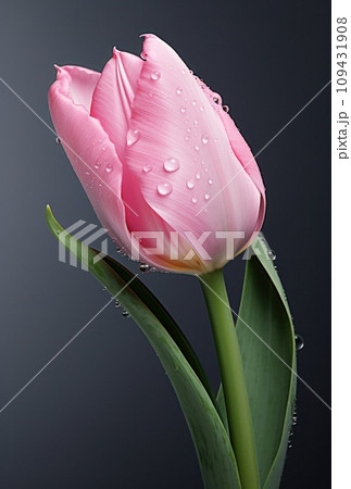 a pink tulip in water, pink and gray, 109431908