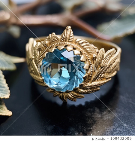 a round blue topaz ring with feathers 109432009
