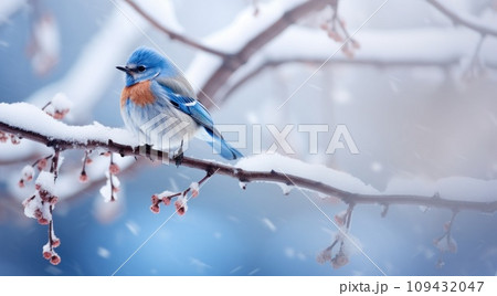 a small blue bird standing on the branch in a...のイラスト素材 [109432047] - PIXTA