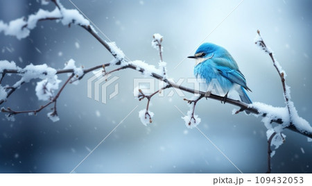 a small blue bird standing on the branch in a...のイラスト素材 [109432053] - PIXTA