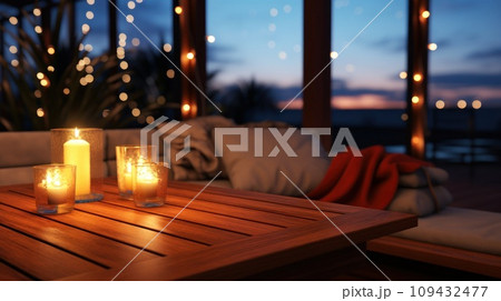 a wooden table that is lit up with christmas lights, a wooden table that is lit up with christmas lights, 109432477