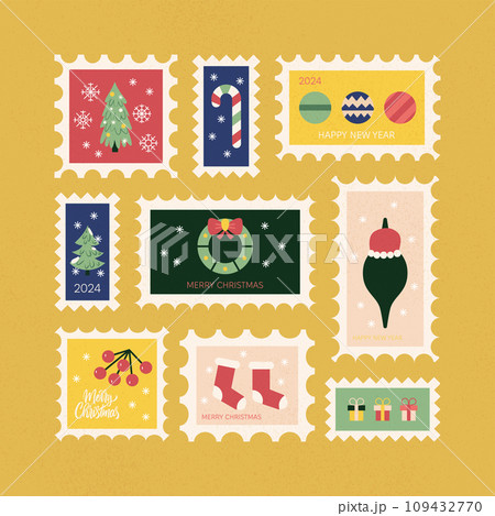 Winter New Year Christmas Postal Stamps 109432770