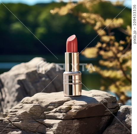 lipstick sitting on a rock near a lake, lipstick sitting on a rock near a lake, 109433336
