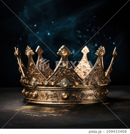 gold crown with golden glitter, on black background, 109433408