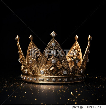 gold crown with golden glitter, on black background, gold crown with golden glitter, on black background, 109433410