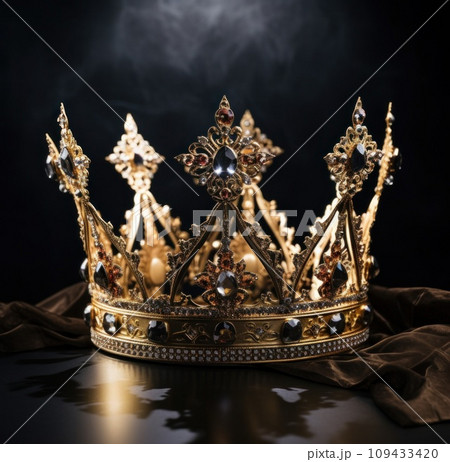 gold crown with golden glitter, on black background, 109433420
