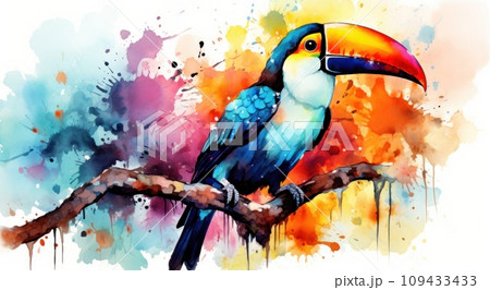 colorful toucan painting with watercolor, colorful toucan painting with watercolor, 109433433