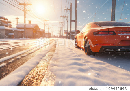 image of automobile driving a snowy street, 109433648