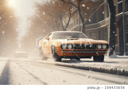 image of automobile driving a snowy street, 109433656