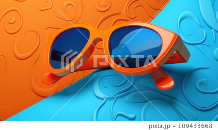 japanese sunglasses rest on an orange background, 109433668