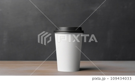 paper coffee cup with blank front, realistic on a mockup template in a luxury store, paper coffee cup with blank front, realistic on a mockup template in a luxury store, 109434033