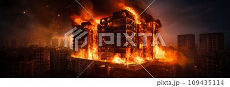 Apartment building fire in the city 109435114