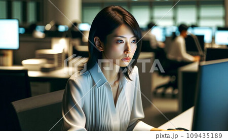 パソコンに向かうビジネスウーマン　（AI生成） 109435189
