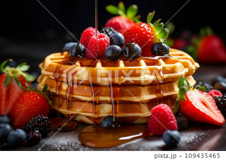 Belgian waffles with berries and honey 109435465