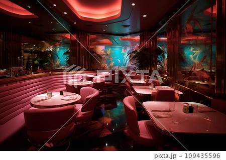 Elegant restaurant interior with modern lighting and stylish decor 109435596