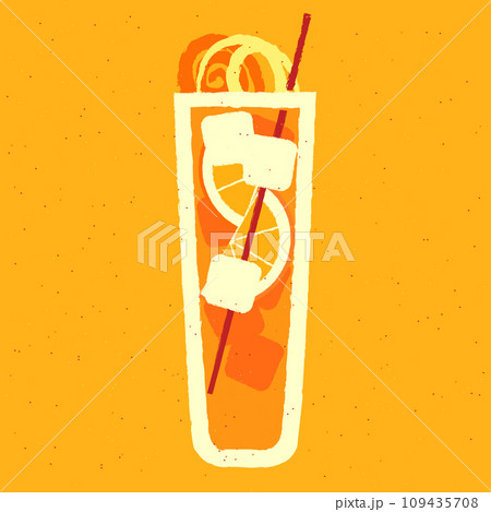 Non-alcoholic cocktail with orange, ice cubes and zest. Tall glass for beverage 109435708