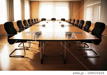 A modern conference room with a large table and chairs elegant room 109435826