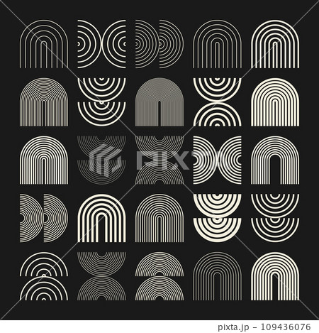 Brutalist geometric shapes, symbols. Simple primitive elements and forms. Bauhaus retro design, trendy contemporary minimalist style. Vector illustration 109436076