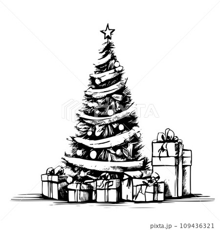 Gift boxes under the tree. christmas tree vector. christmas sketch Gift boxes under the tree. christmas tree vector. christmas sketch 109436321