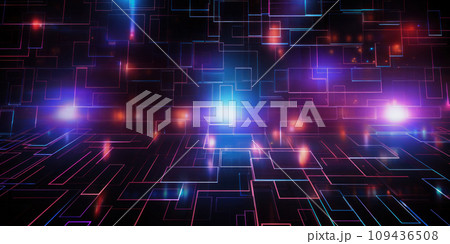 Abstract digital data background, network space with neon lighting. Cyberspace with secure connection lines. Concept of tech, future, cyber security, cloud storage, information 109436508