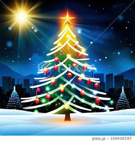 AI-generated content. Lights with christmas treebright decoration for merry xmas greeting 109436597