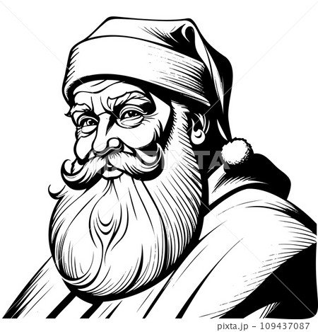 sketch Santa Claus portrait. Engraving style artwork. Christmas hand drawn vector illustration 109437087