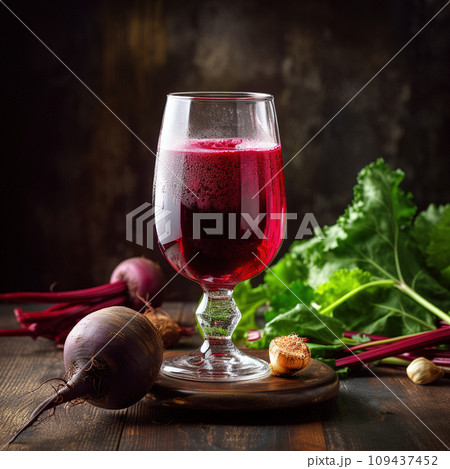 Beer from beets is glass with beet near the glass. Beer from beets is glass with beet near the glass. 109437452