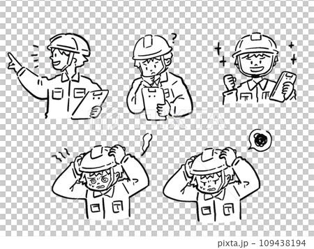 各種現場工作人員的手繪風格插圖集線條畫半身像 109438194