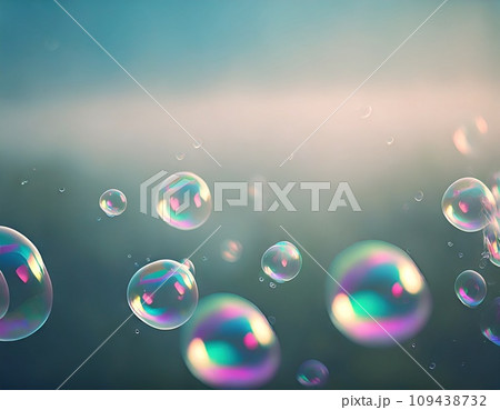 夕暮れの空に浮かぶシャボン玉　AI生成画像 109438732