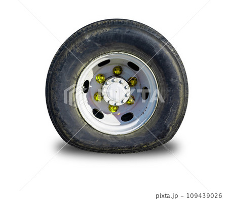 car wheel old flat broken rubber wheel isolated on white background background image 109439026