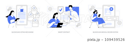 Blockchain technology applications isolated cartoon vector illustrations se 109439526