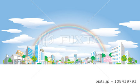 虹がかかった空と街並みのイラスト. 109439793