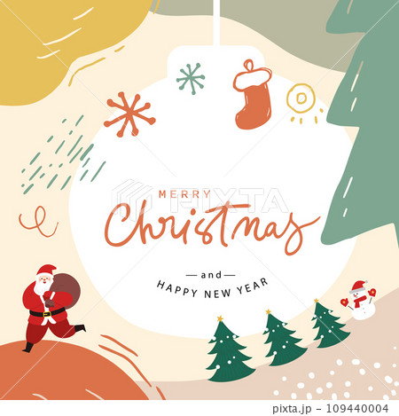 Merry December Christmas with Santa Claus and Christmas tree hand drawn background vector Merry December Christmas with Santa Claus and Christmas tree hand drawn background vector 109440004