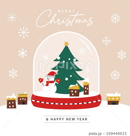 Merry Christmas Santa Claus Christmas tree glass snow globe background vector illustration. Merry Christmas Santa Claus Christmas tree glass snow globe background vector illustration. 109440015