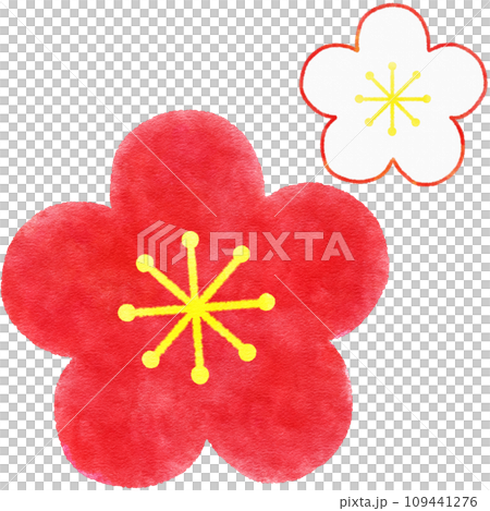 Simple watercolor illustration of red plum (Hibai) flower material for New Year's cards Simple watercolor illustration of red plum (Hibai) flower material for New Year's cards 109441276