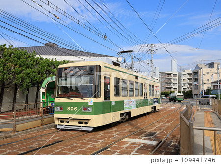 広島電鉄江波停留所の800形電車 109441746