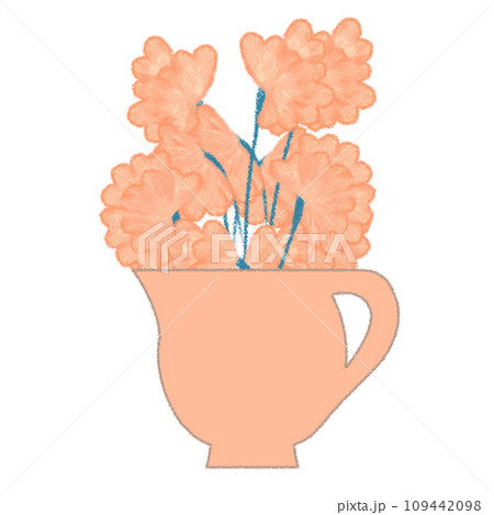 ポットに入ったスイートピー クレヨンタッチイラスト 109442098